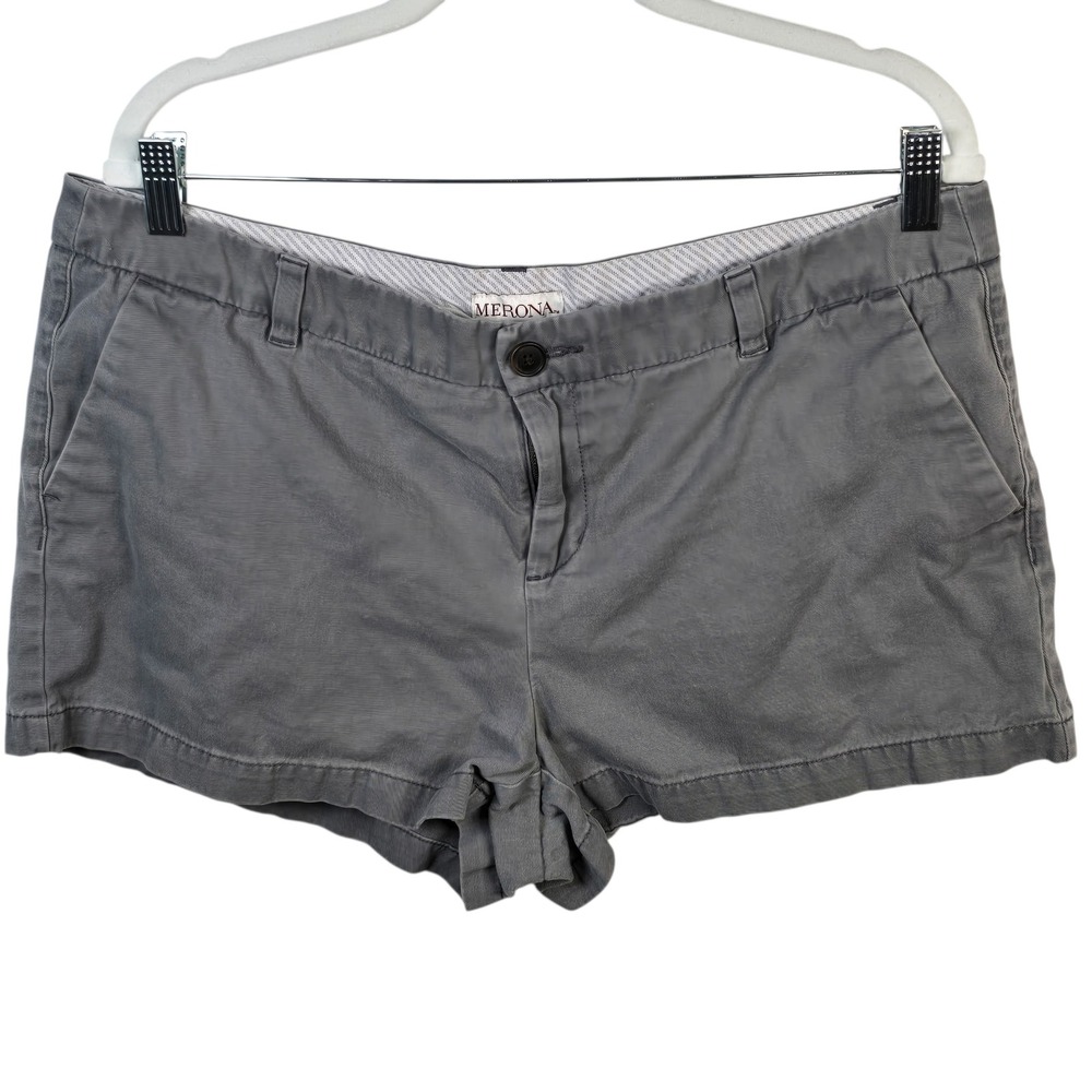 Merona Womens Gray 100% Cotton Chino Shorts Size 14 Mid Rise Summer Casual